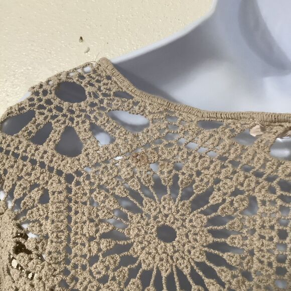 Kings Road Tan Crochet Boho Beachy Summer Festival Fairy Hippie Crop Top S - Picture 10 of 10